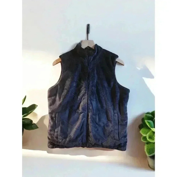 Columbia Black Velvet Fleece Floral Womans Reversible Vest Zip - Picture 3 of 6